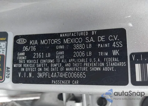 2017 Kia Forte Lx z USA, uszkodzony, nr VIN 3KPFL4A74HE006665